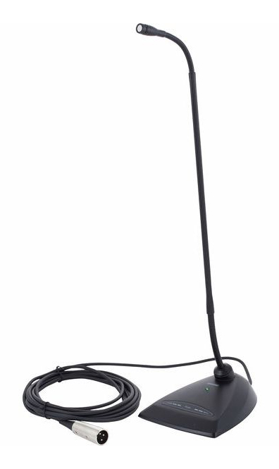 Wired desktop gooseneck microphone with a base and coiled connection cable