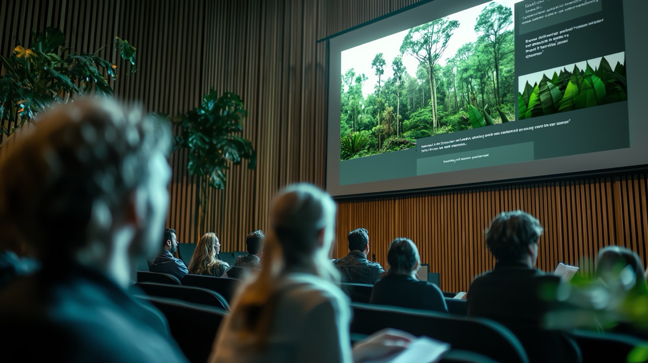 Audience viewing event content on a large projection screen