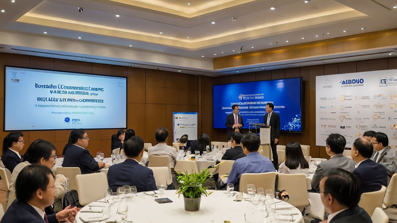 Corporate conference room with a large presentation screen
