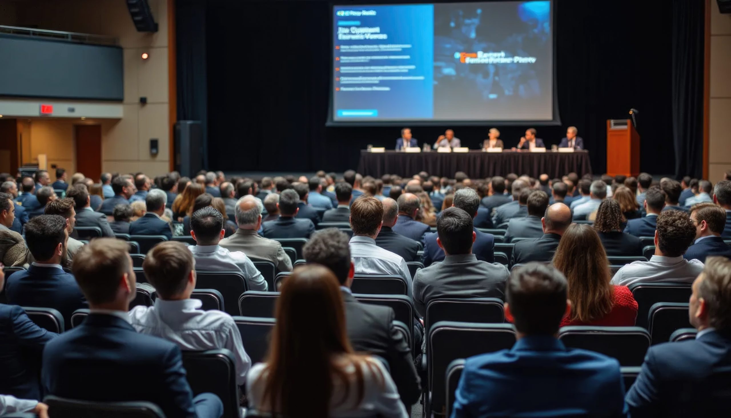 Corporate conference stage and audience